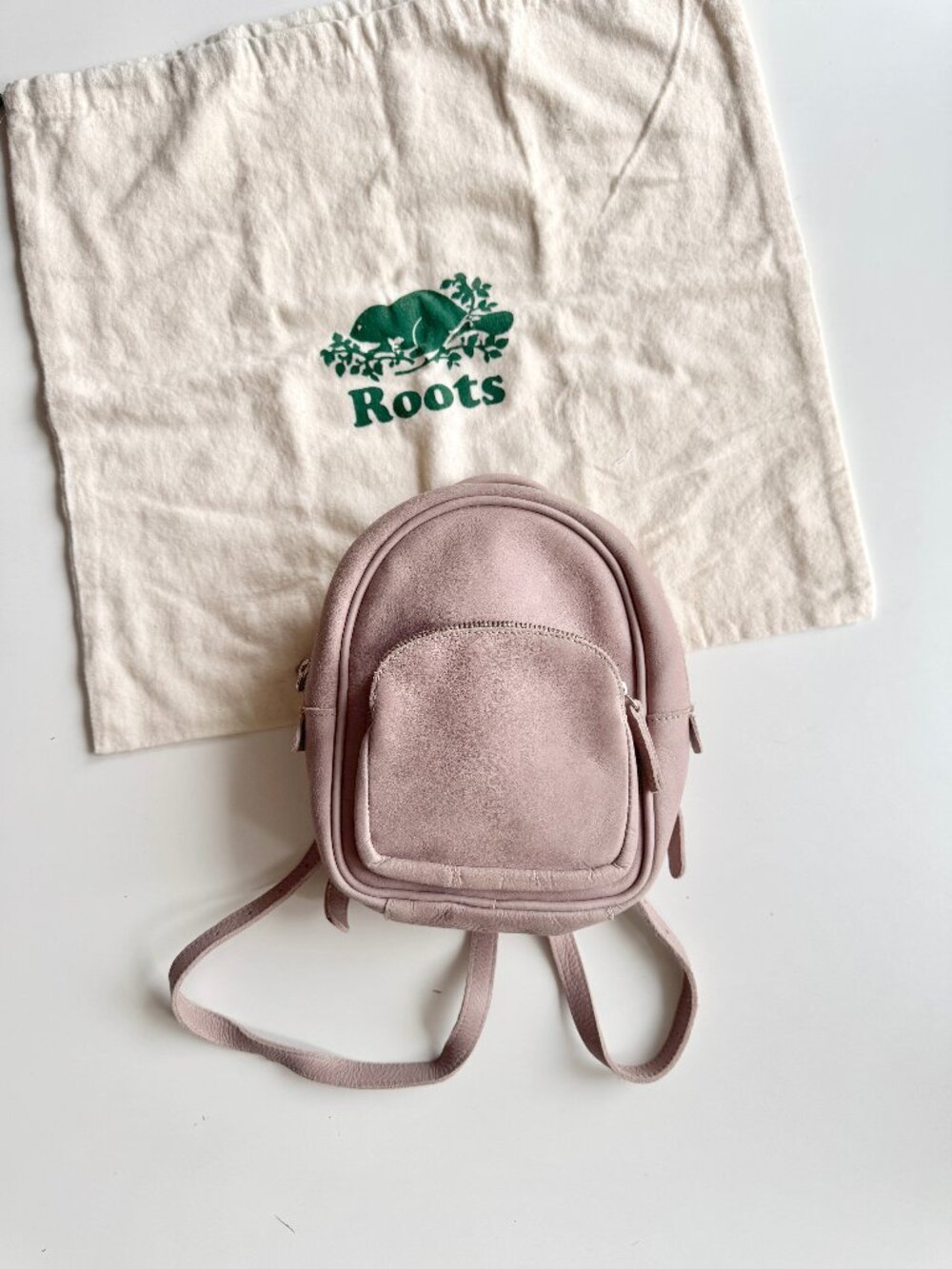 Vintage ROOTS "Chelsea" Dusty Blush Pink Leather Mini Backpack Bag